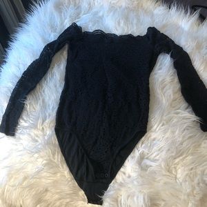 Scalloped lace body suit